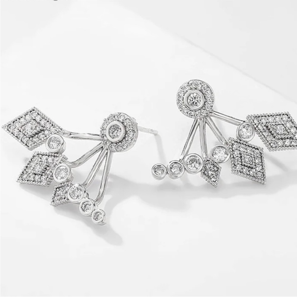 “Angel of Mine” Luxury Diamond Rhinestone Climber Gold Silver Stud Sexy Earrings - Picture 5 of 9